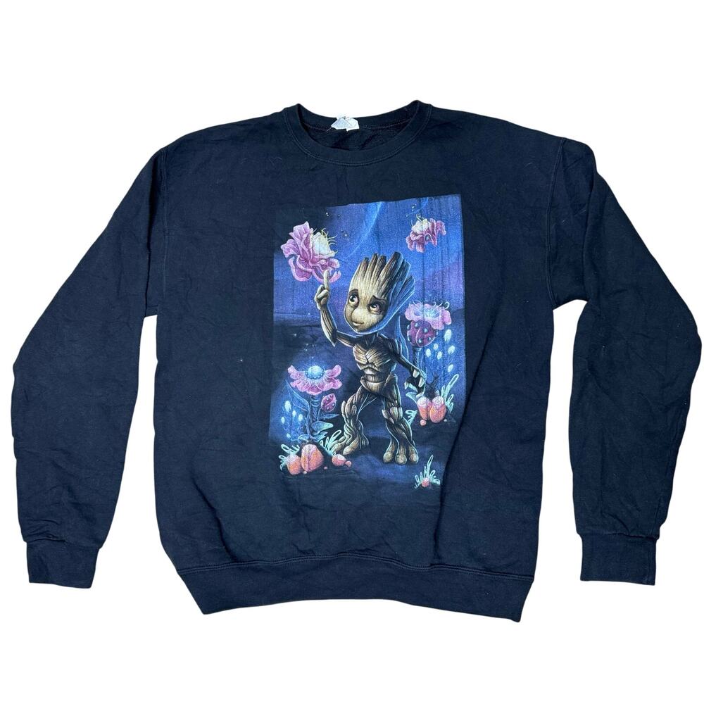 GROOT SWEATER I AM PULL OVER BLACK MARVEL GUARDIANS GALAXY M MEDIUM CREW NECK